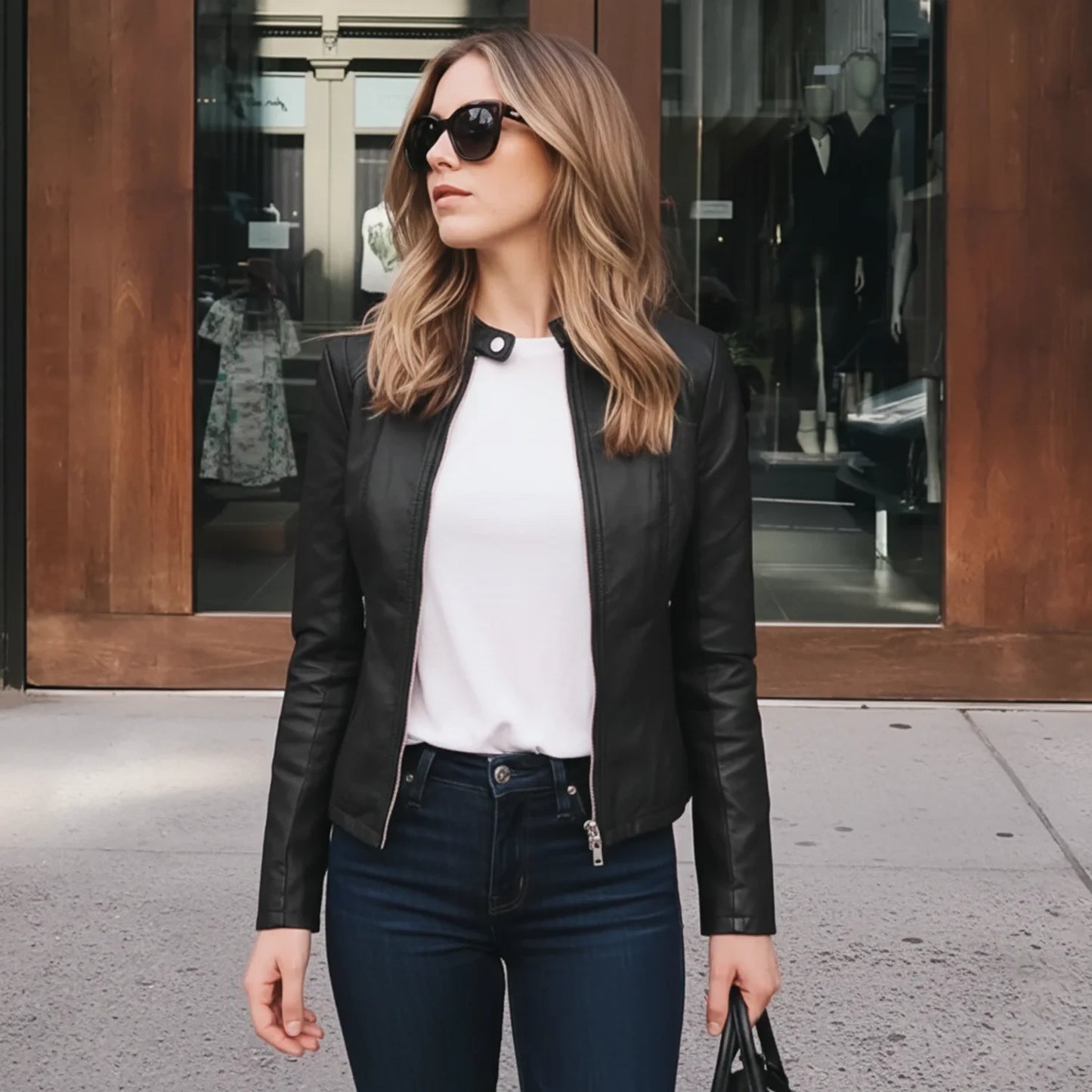 Leather Jacket for Women AI replaced image