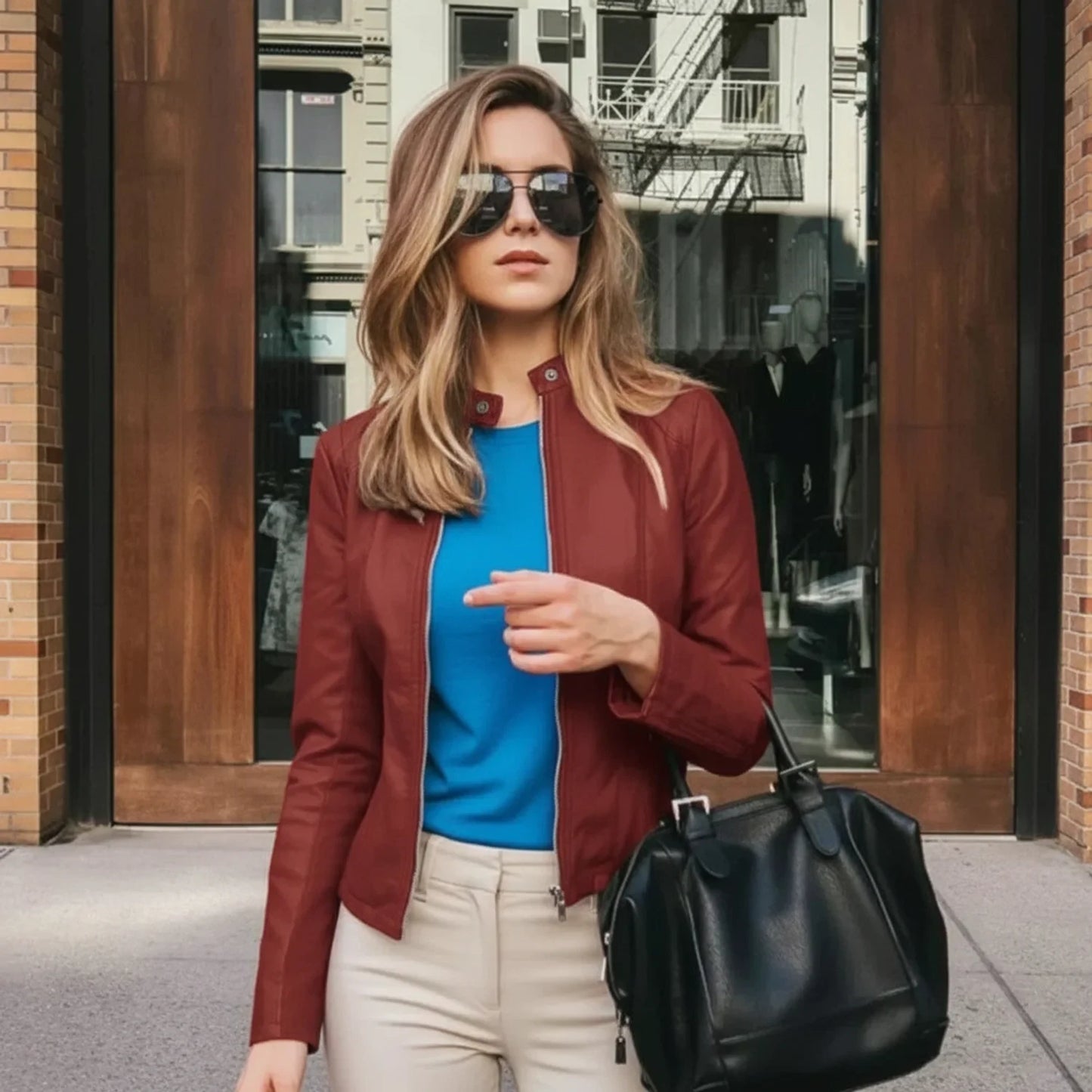 Leather Jacket for Women AI replaced image