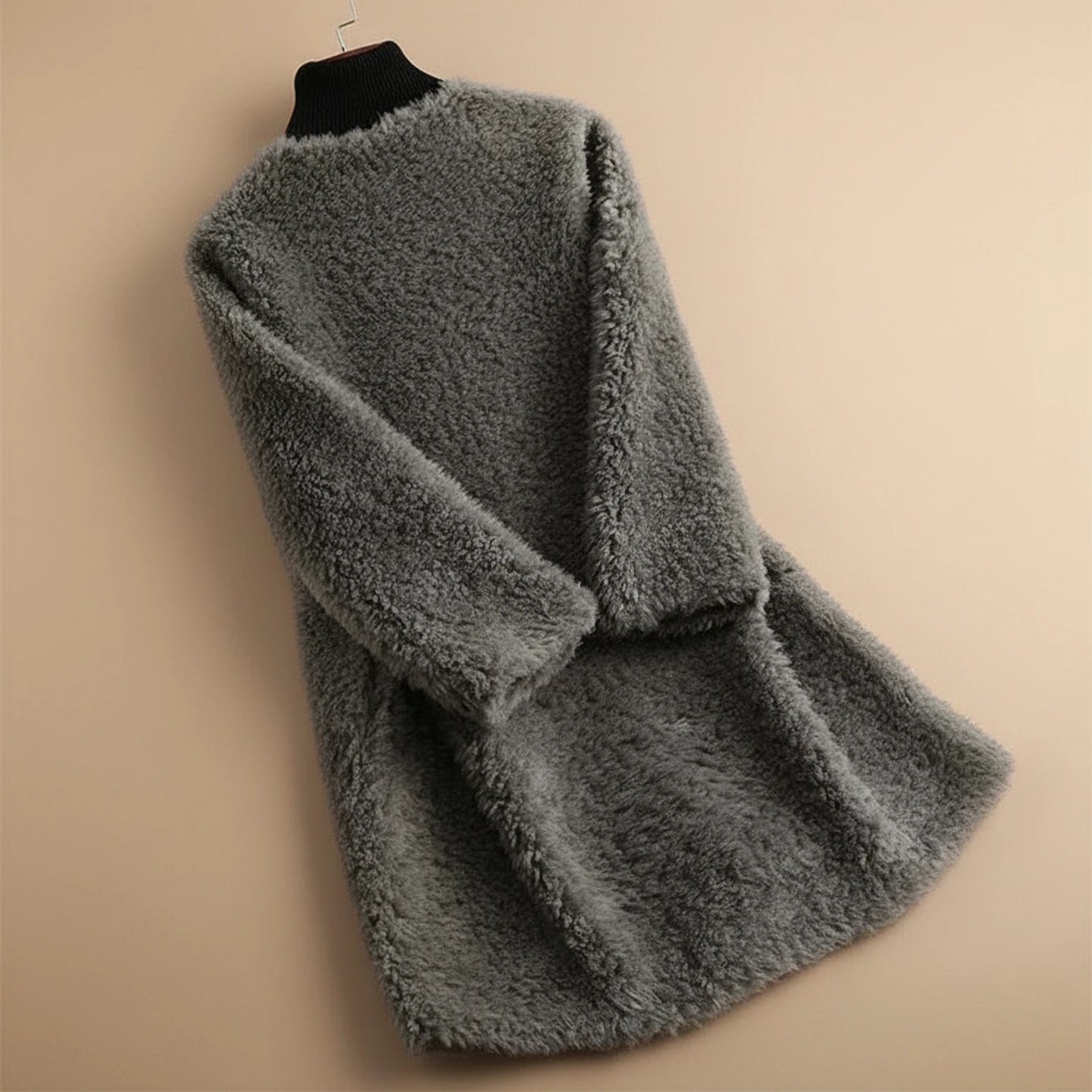 Long Collarless Teddy Coat for Women