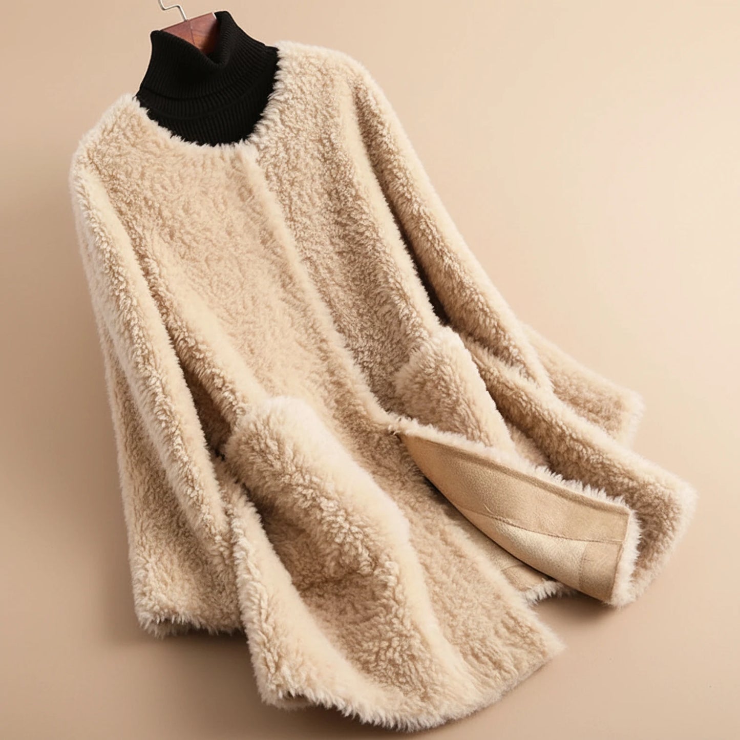 Long Collarless Teddy Coat for Women