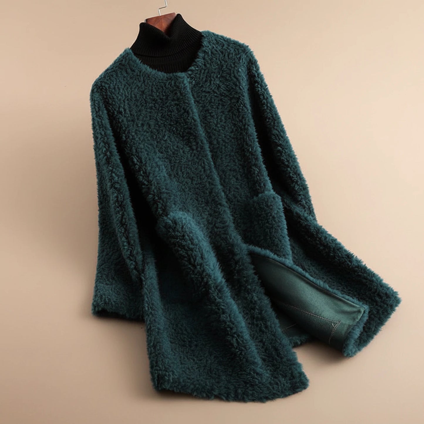 Long Collarless Teddy Coat for Women