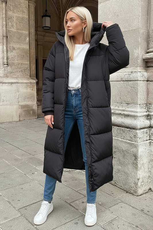 Long Hooded Winter Puffer Jacket for Women