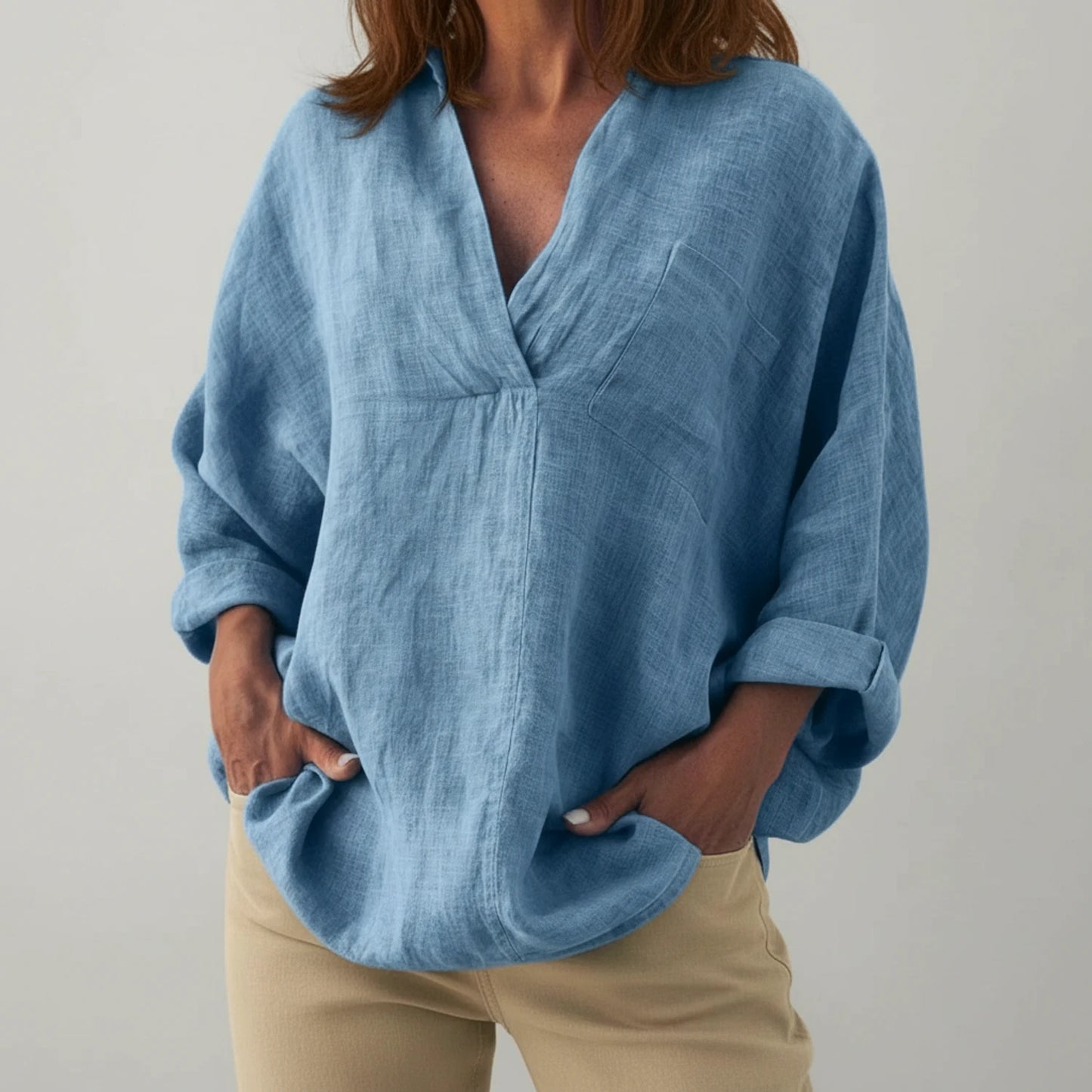 Long Sleeve V-Neck Blouse for Women