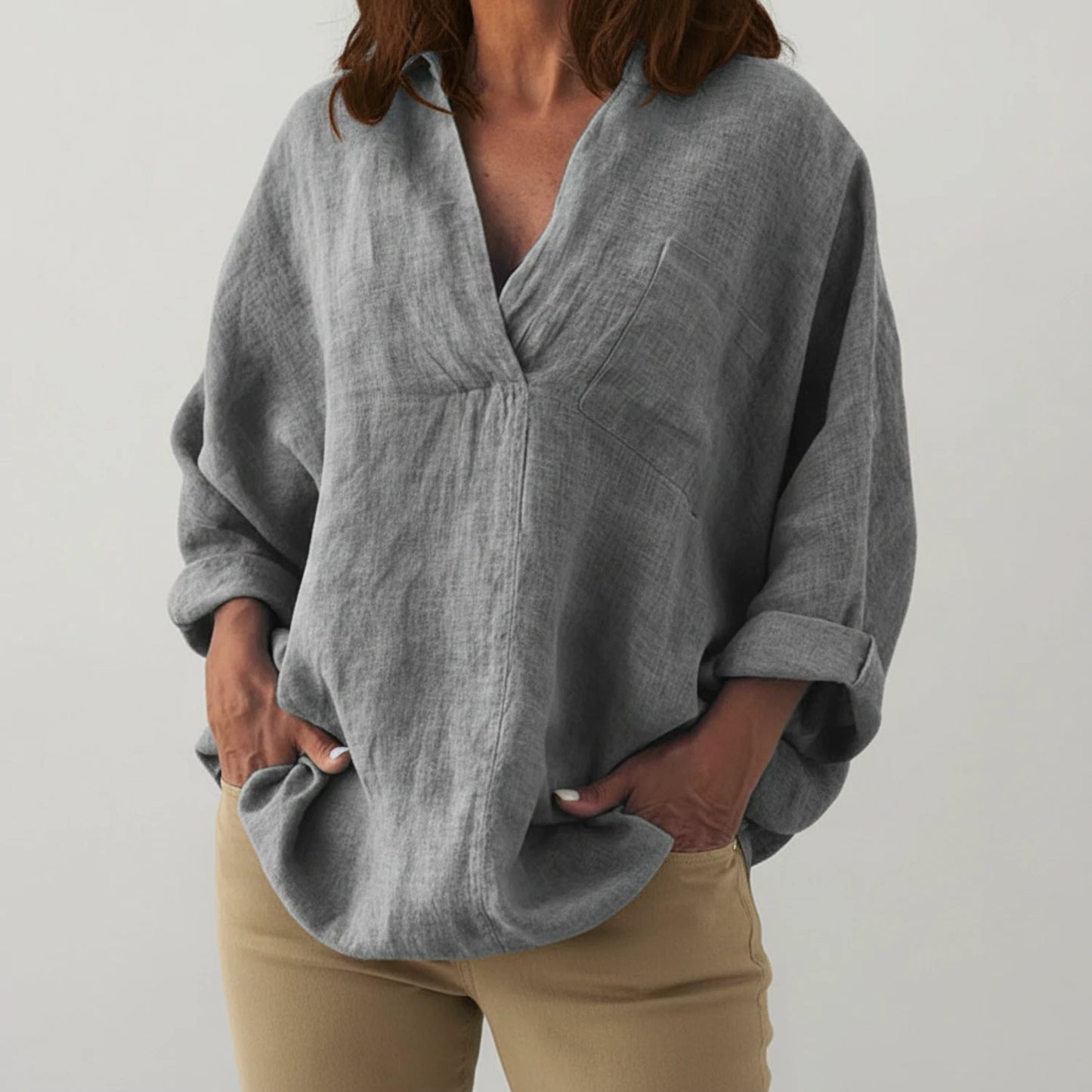 Long Sleeve V-Neck Blouse for Women