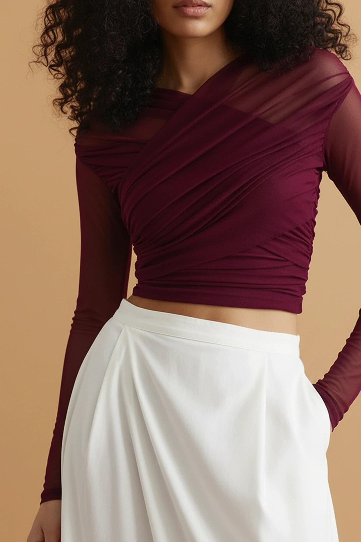 Long Sleeve Wrap Blouse for Women