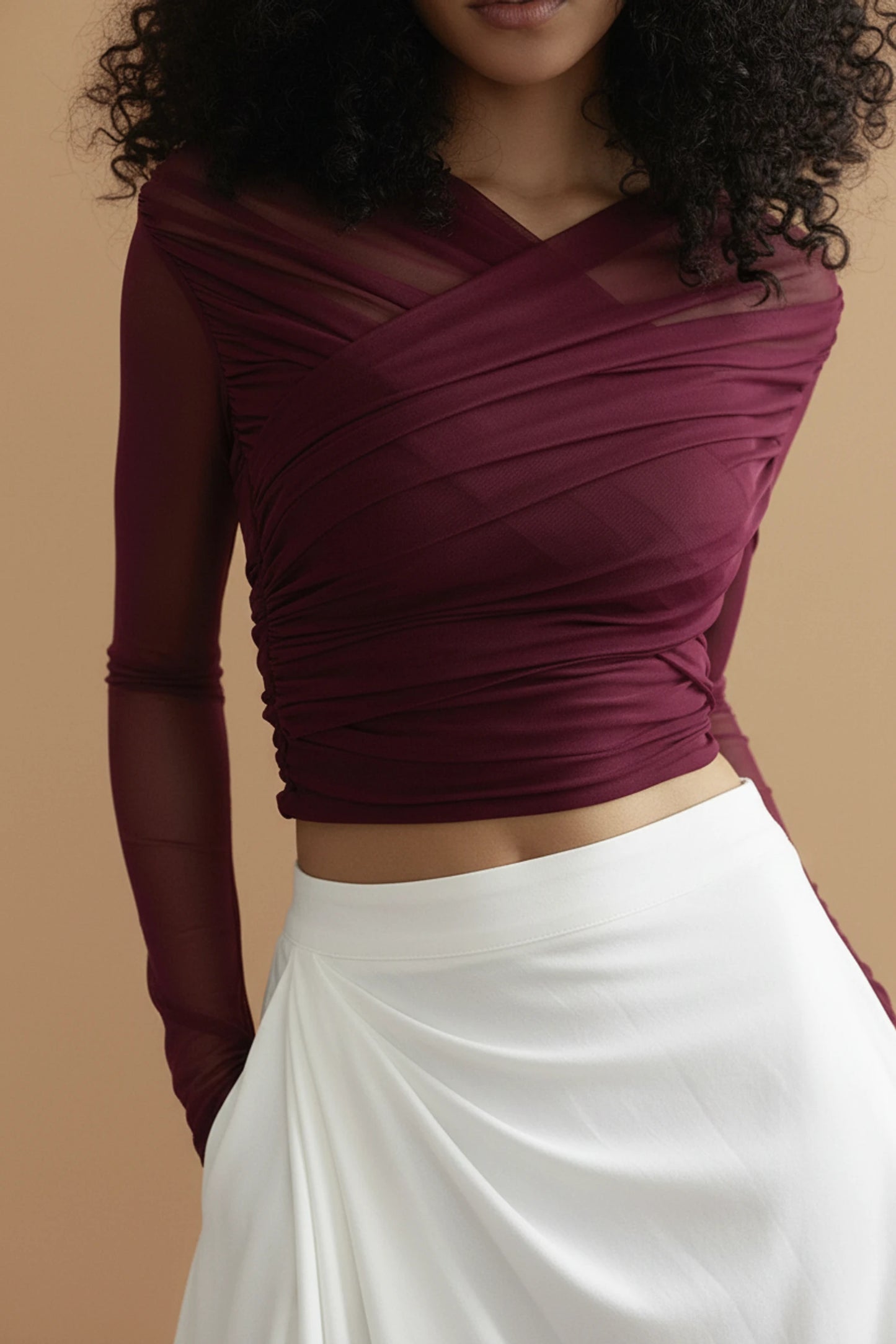 Long Sleeve Wrap Blouse for Women