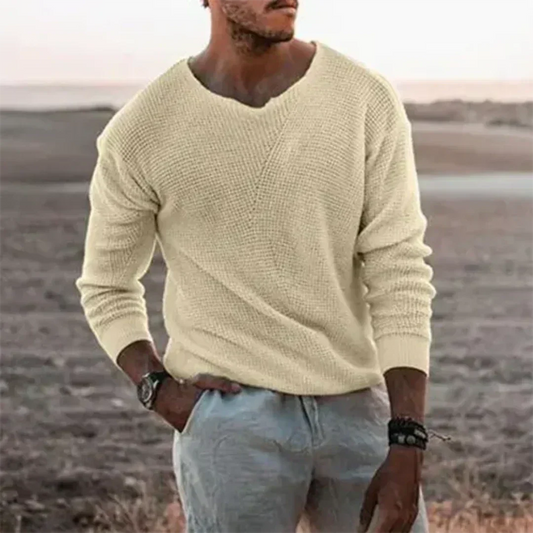 V-Neck Textured Knit Sweater for Men - Image 1