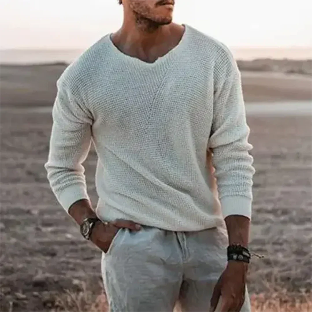 V-Neck Textured Knit Sweater for Men - Image 5