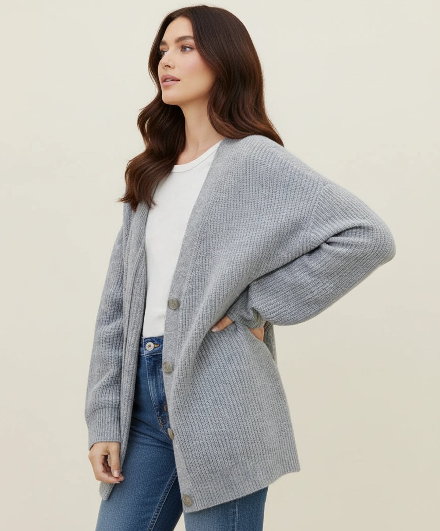 Oversized Ribbed Knit Cardigan for Women