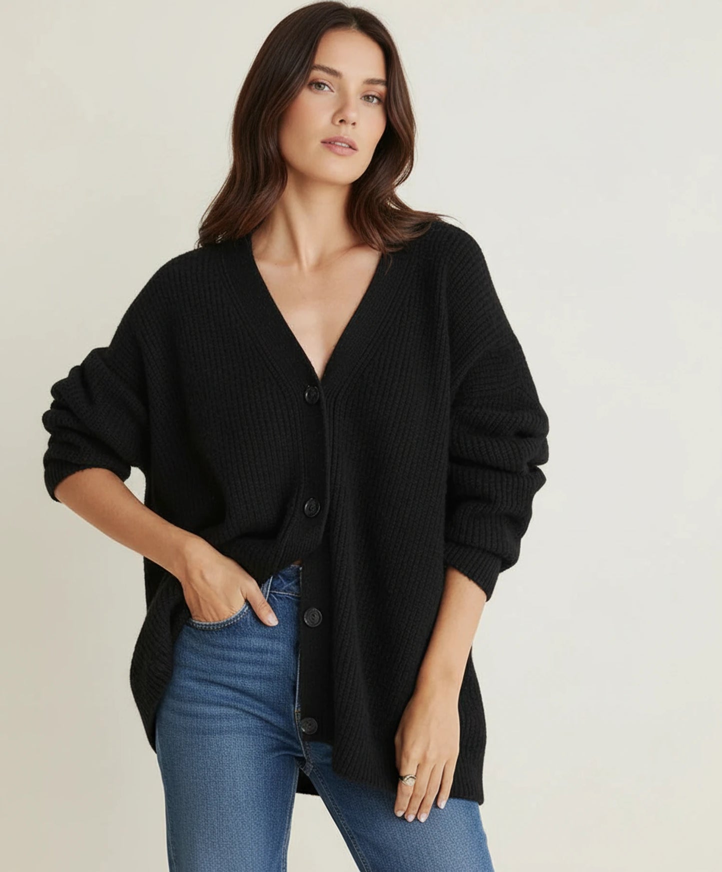 Oversized Ribbed Knit Cardigan for Women