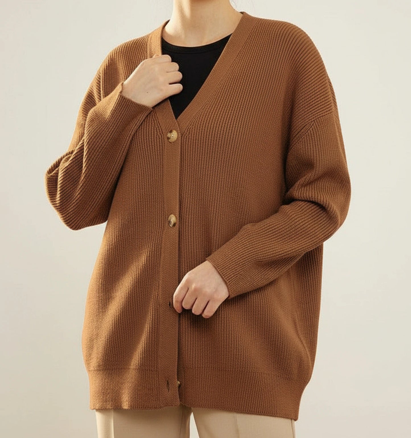 Oversized Ribbed Knit Cardigan for Women