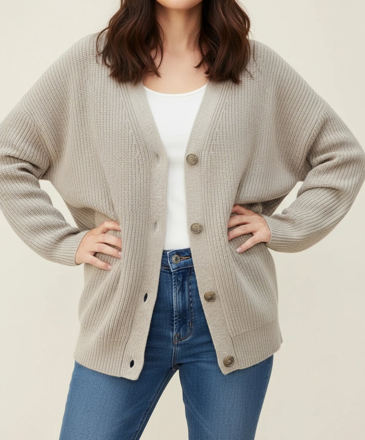 Oversized Ribbed Knit Cardigan for Women