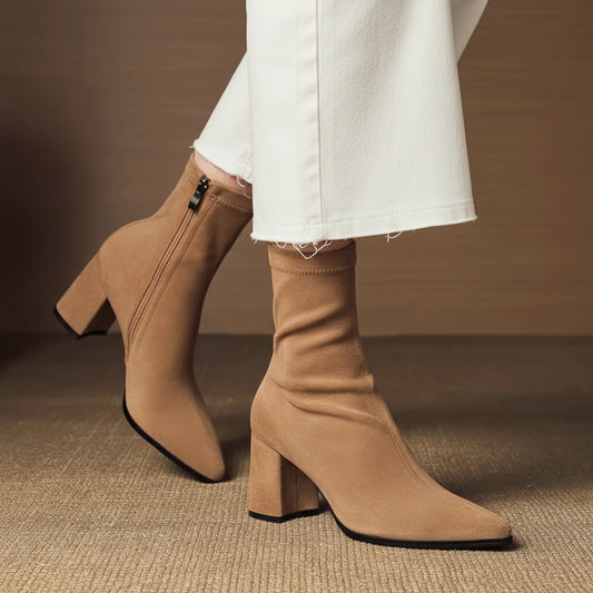 Pointed Toe Suede Style Ankle Boots for Women