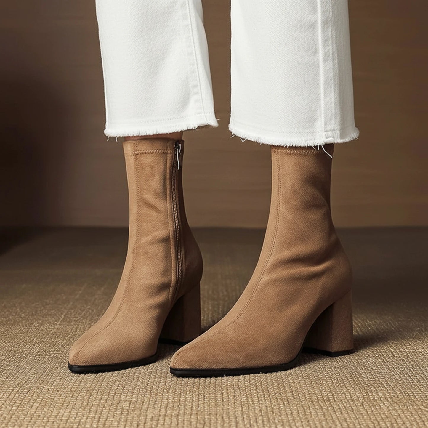 Pointed Toe Suede Style Ankle Boots for Women