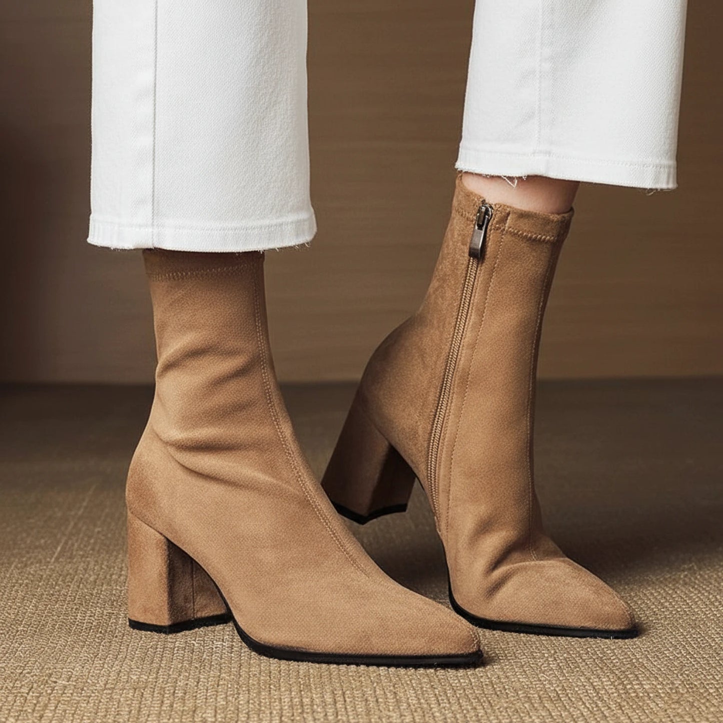Pointed Toe Suede Style Ankle Boots for Women
