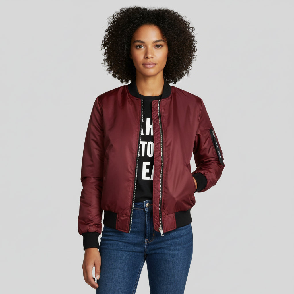 Zip-Up Bomber Jacket for Women 