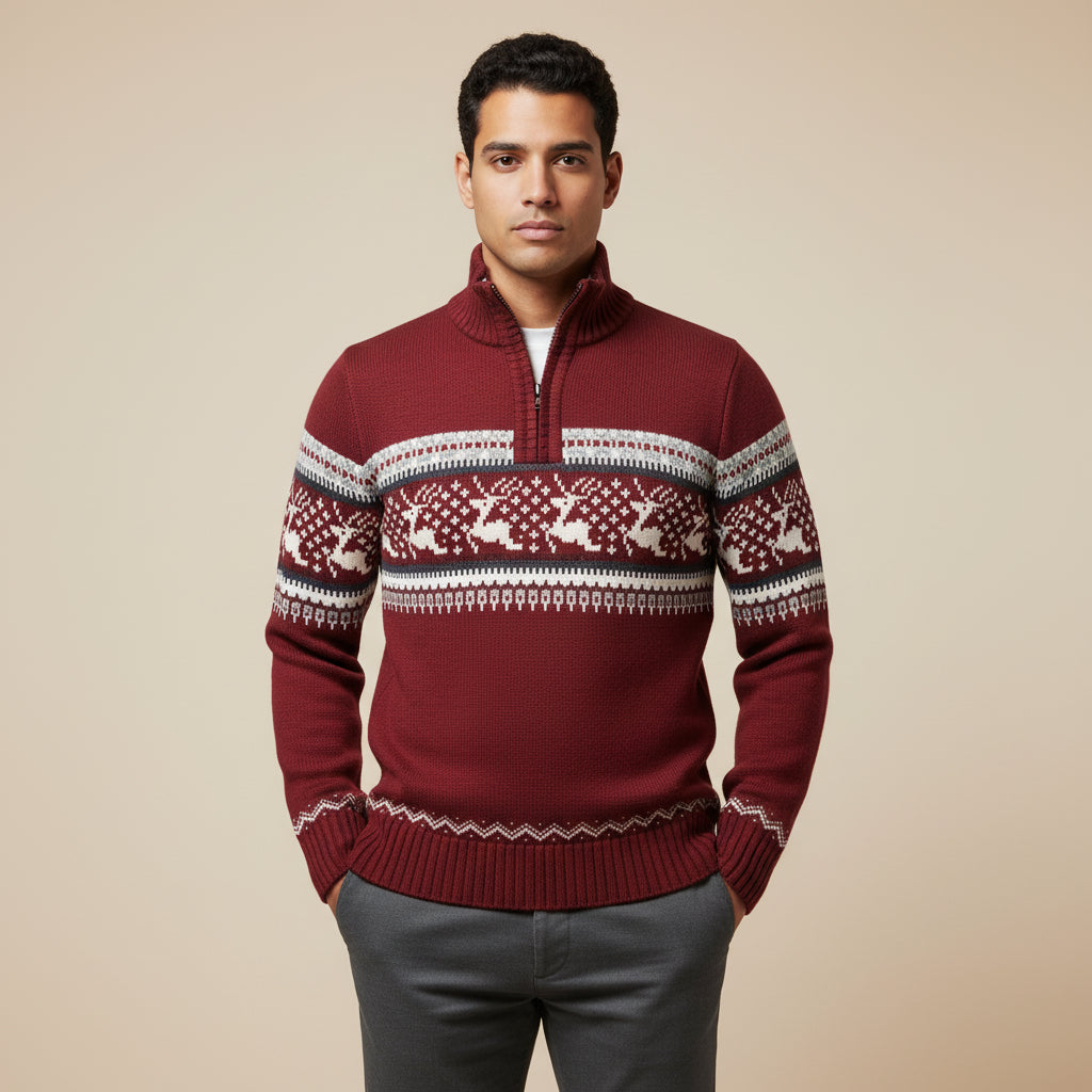 Quarter Zip Fair Isle Sweater for Men 