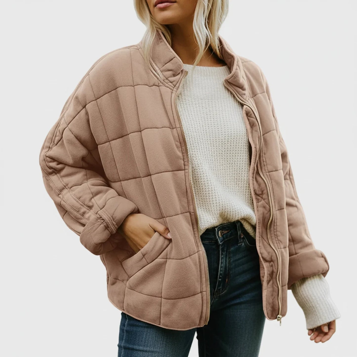 Quilted Bomber Jacket for Women AI replaced image