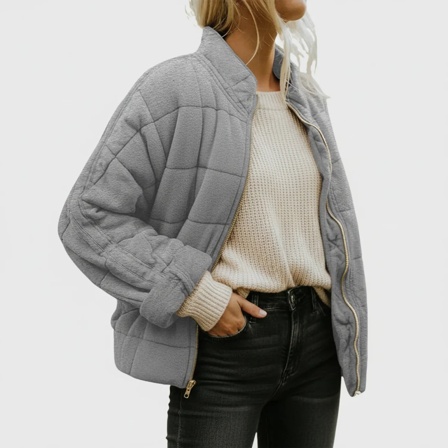 Quilted Bomber Jacket for Women AI replaced image