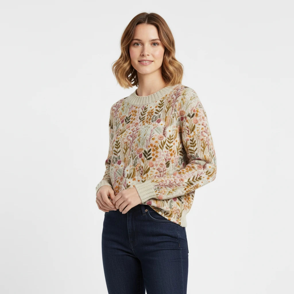 Floral Crew Neck Sweater for Women