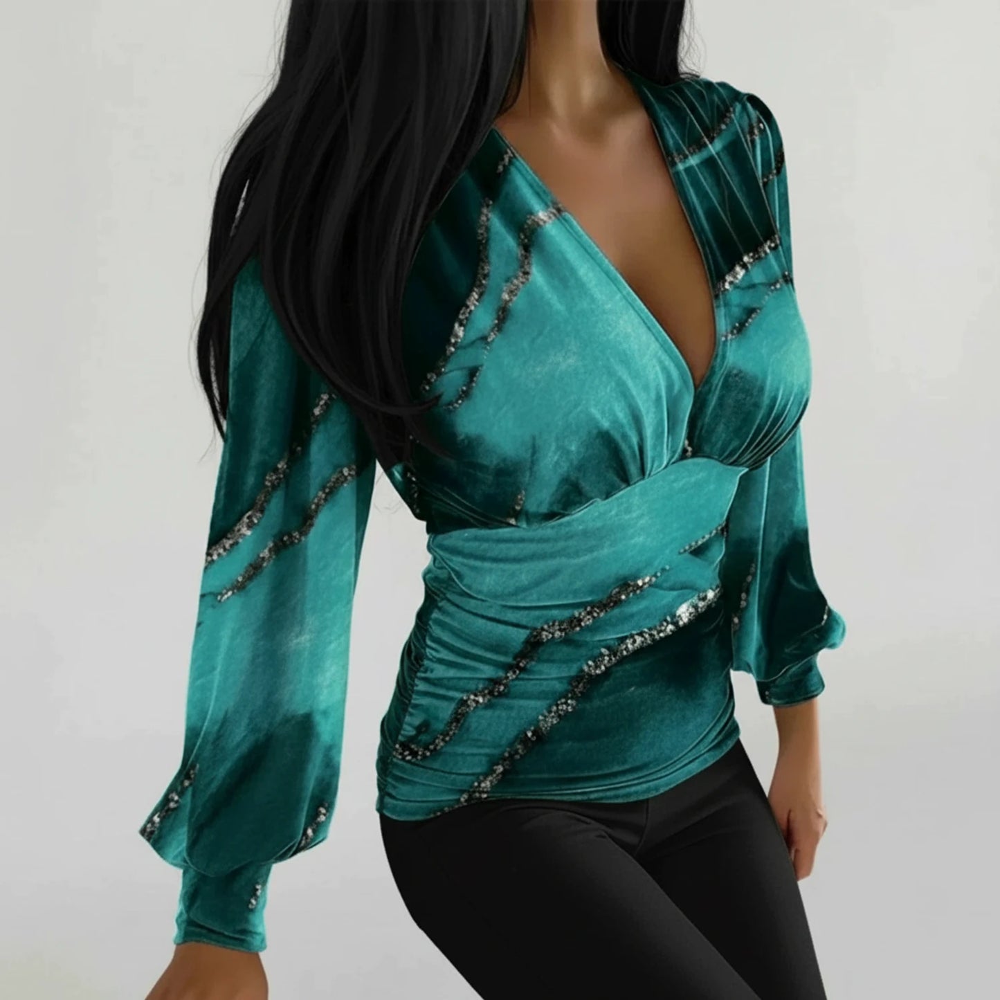 Ruched Long Sleeve Blouse for Women