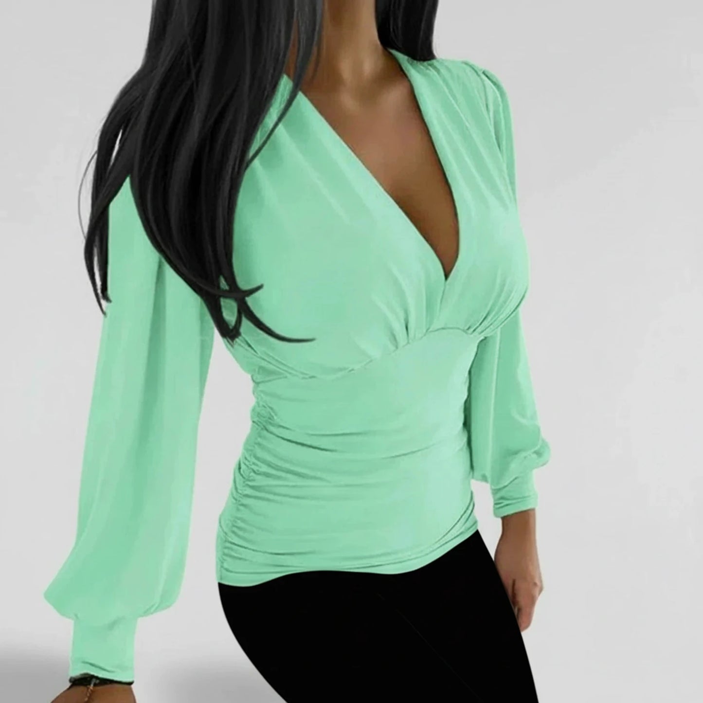 Ruched Long Sleeve Blouse for Women