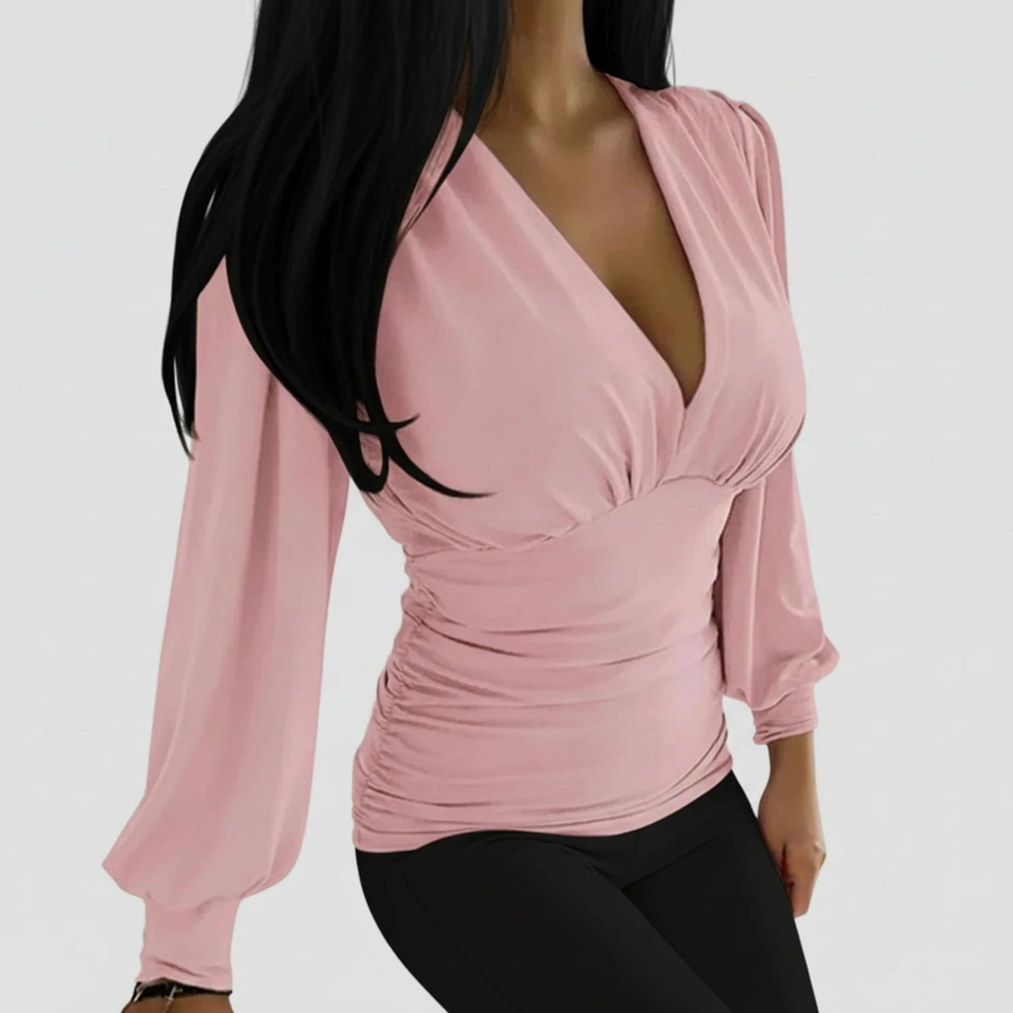 Ruched Long Sleeve Blouse for Women