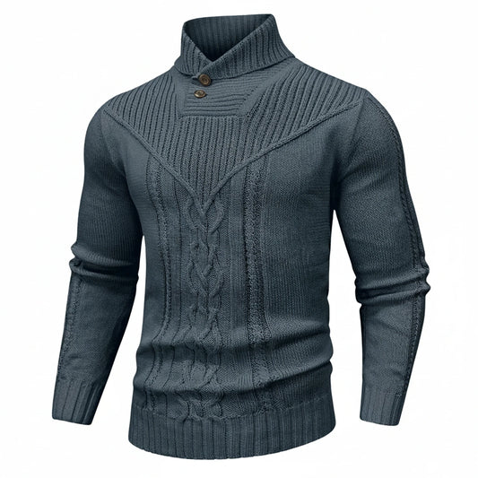 Shawl Collar Cable Knit Sweater for Men