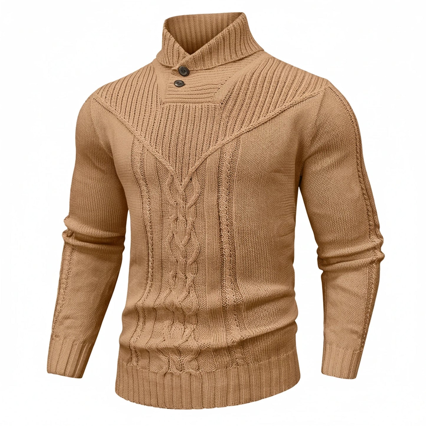 Shawl Collar Cable Knit Sweater for Men