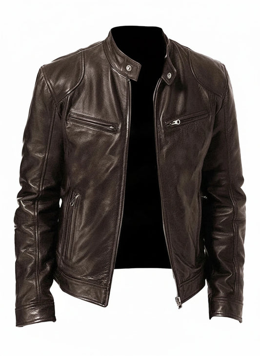 Slim Fit Leather Style Racer Jacket for Men