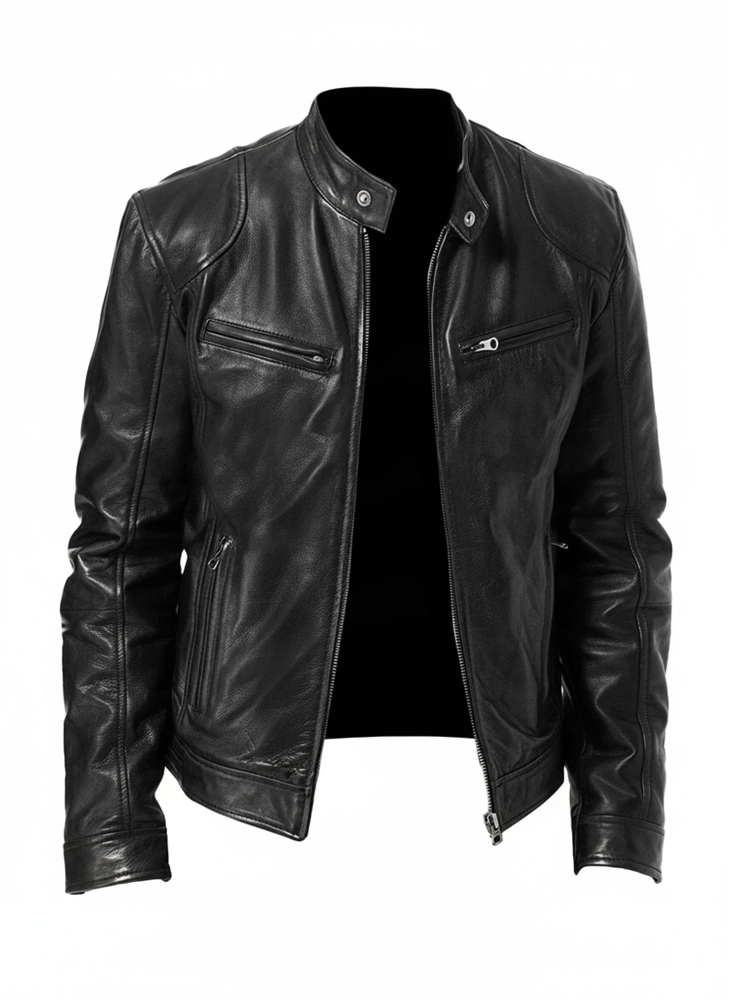 Slim Fit Leather Style Racer Jacket for Men