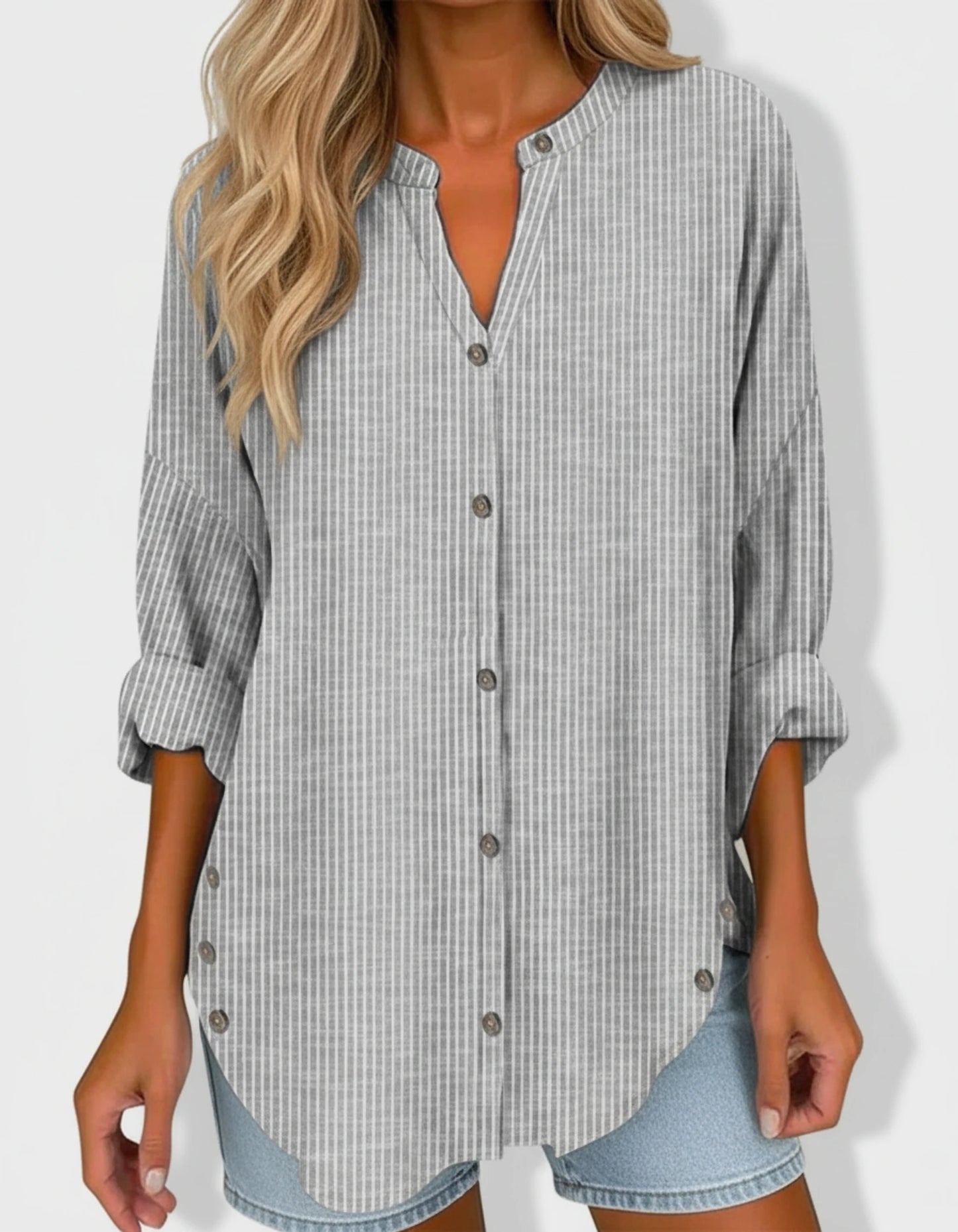 Striped Button-Down Blouse for Women