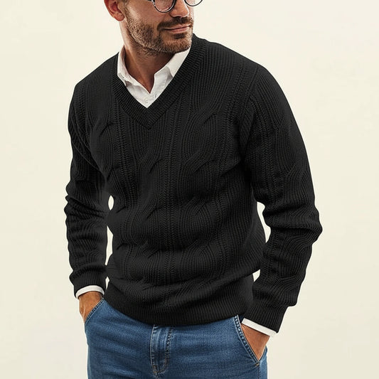 Men's Cable Knit V-Neck Sweater