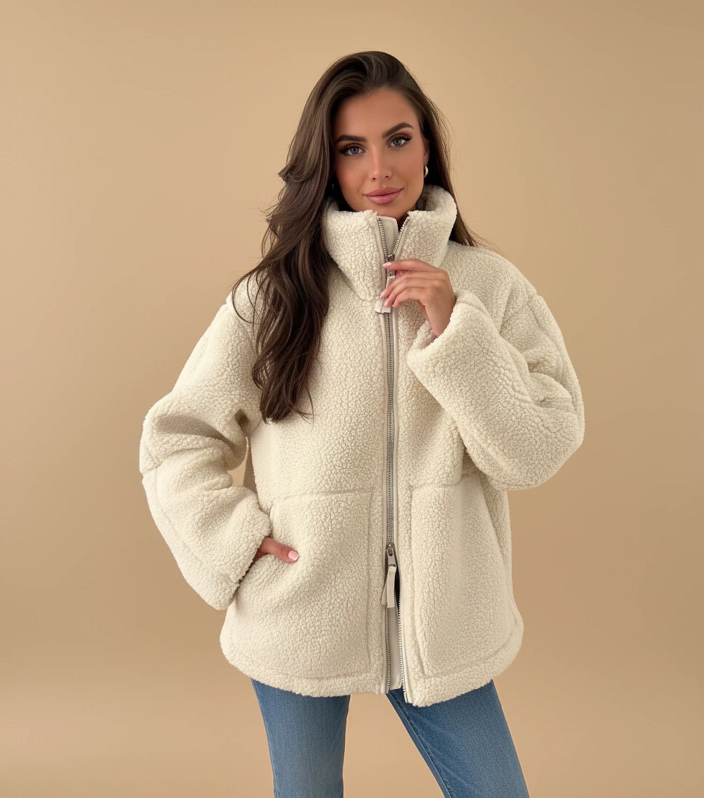 Zip-Up Warm Sherpa Jacket for Women